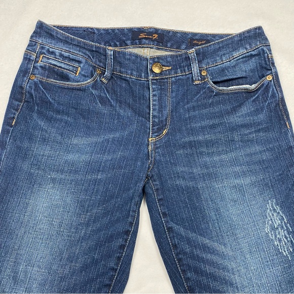 Seven7 Dark Wash Distressed Hemmed 5 Pocket Jeans Size 10 #1039 - Picture 4 of 12